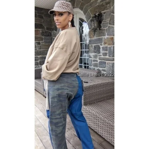 Callie Trifecta: Mixed Denim Khaki Camo Cargo Harem Jeans - Picture 14 of 17